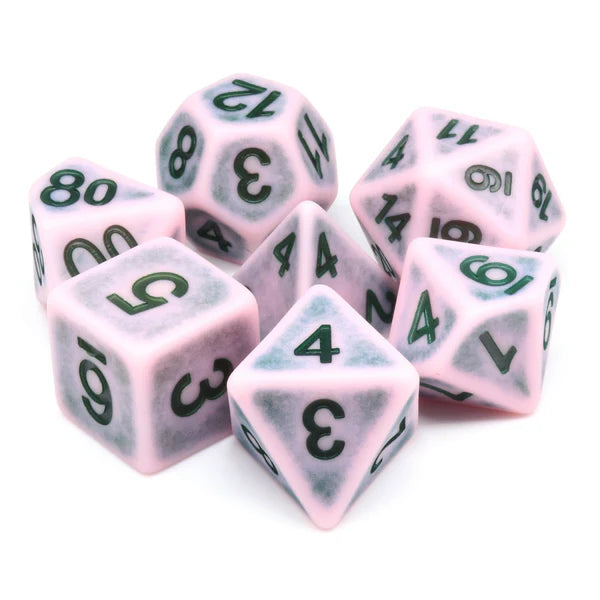 Ancient Pink 7pc Dice Set Inked in Black